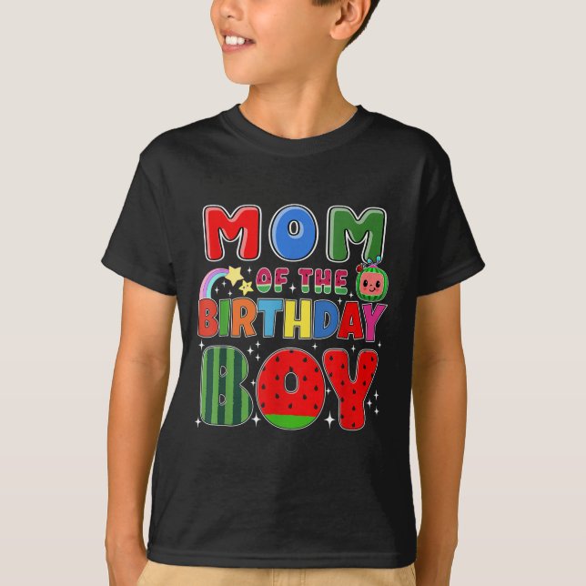 Mom Of The Birthday Boy Melon Family Matching Funn T-Shirt (Vorderseite)