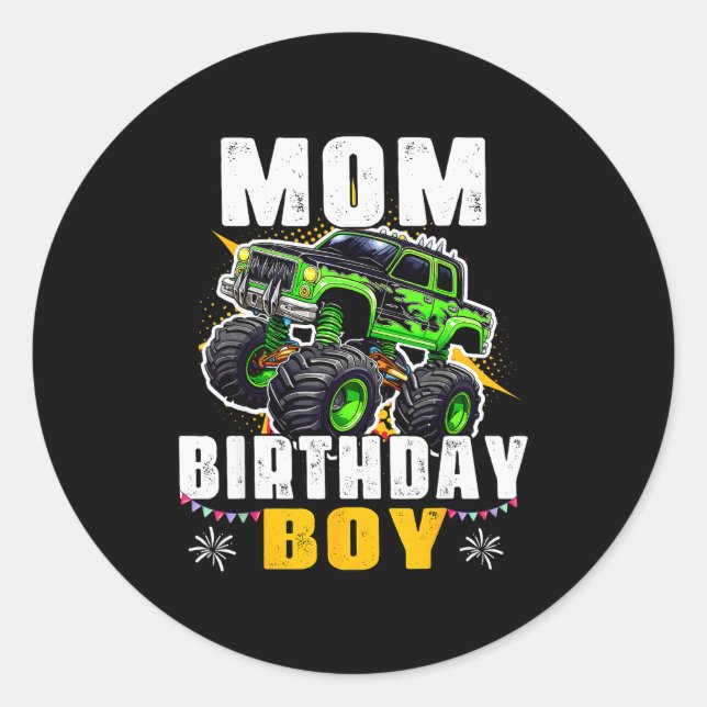 Mom Of The Birthday Boy Monster Truck Family Match Runder Aufkleber (Vorderseite)