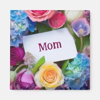 MOM or Custom Name Surrounded by Flowers Magnet