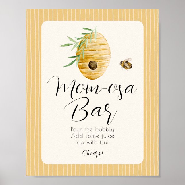 Mom-osa Bar Bee Themed Baby Shower Table Sign Poster (Vorne)
