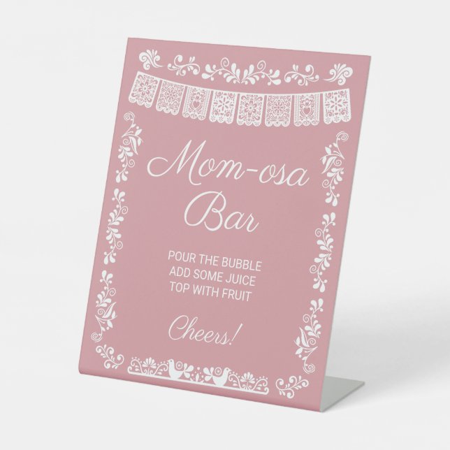 Mom-osa Bar Blush Pink Baby Shower Sockelschild (Vorderseite)