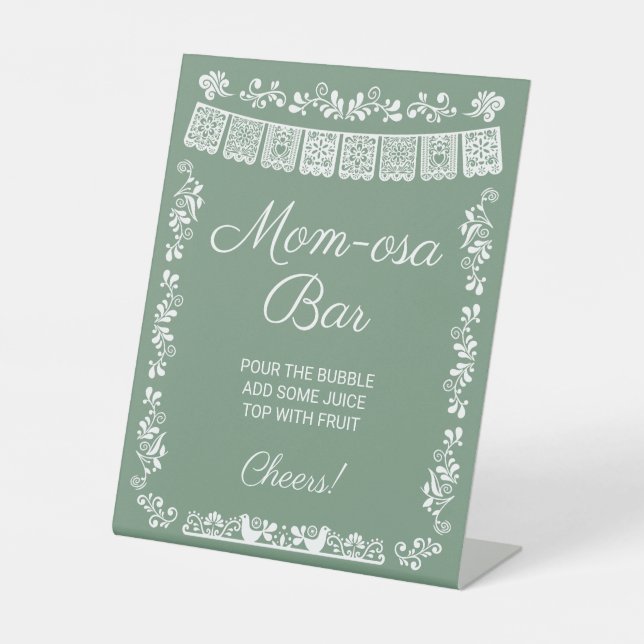 Mom-osa Bar Sage Green Baby Shower Sockelschild (Vorderseite)