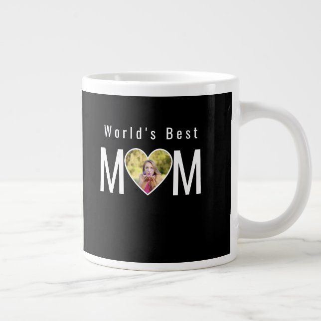 Mom Photo in Black Heart Frame Modern Text Jumbo-Tasse (Rechts)
