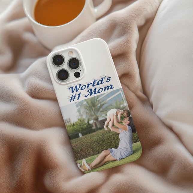 Mom Photo sea blue text iPhone Case (Von Creator hochgeladen)