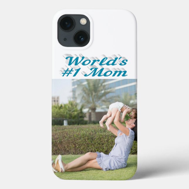 Mom Photo sky blue text iPhone Case (Rückseite)