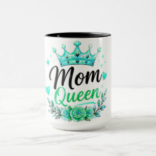 Mom Queen Teal Krone Floral Tasse
