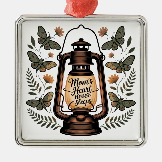 Mom’s Heart Never Sleeps Ornament Aus Metall (Vorne)