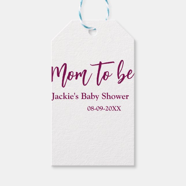Mom to be baby shower name date pink simple minima geschenkanhänger (Vorderseite)