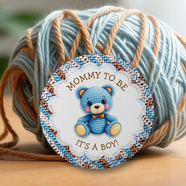 Mom to be | Crochet Teddy Bear Boy's Baby Shower Button