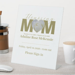 MOM Weiße Rose Herz Foto Schreibtisch Gedenkstätte Sockelschild