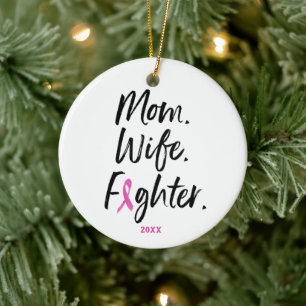 Mom Wife Fighter Breast Cancer Survivor Custom Keramik Ornament