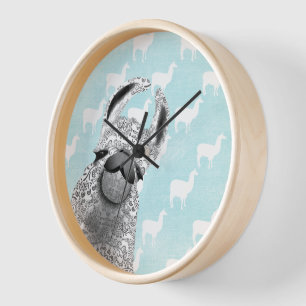 Moma Llama mit dem Muster der weißen Llama-Wolke Wanduhr