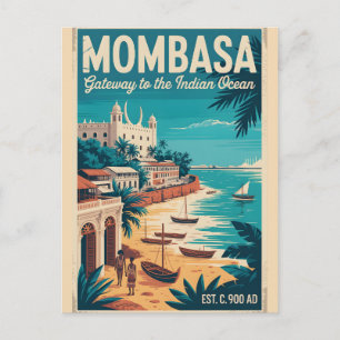 Mombasa Kenia Retro-Reiseplakat-Kunst Feiertagspostkarte