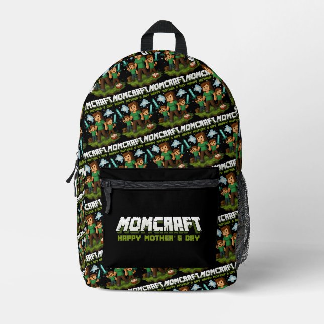 Momcraft Happy Mother Day Funny Gamer Mama Bedruckter Rucksack (Vorderseite)