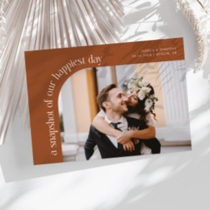 Moment des glücklichsten Tages Terrakotta Hochzeit Dankeskarte