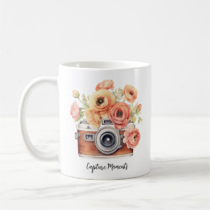 Momente für Fotografen mit Blume Kaffeetasse