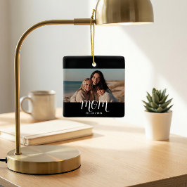 MomEstablished Black White Script Photo Keramikornament