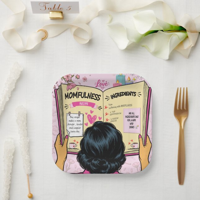 Momfulness-Kochbuch Niedliche Comic-Kunst Pappteller (Hochzeit)
