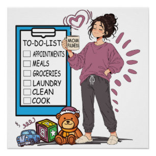 Momfulness-To-Do-Liste Süße Mutter-Illustration Poster
