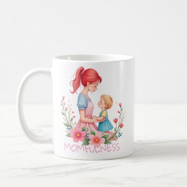 Momfulness-Wasserfarbe Mutter-und-Kind-Kunst Kaffeetasse (Links)