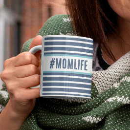 Momlife blau und weiß kaffeetasse