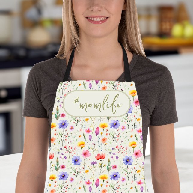 #MomLife Green Colorful Country Wildblume Pattern Schürze (#Momlife apron with pretty all- over wildflower print)