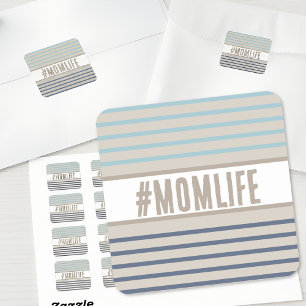 Momlife türkis blau und beige quadratischer aufkleber