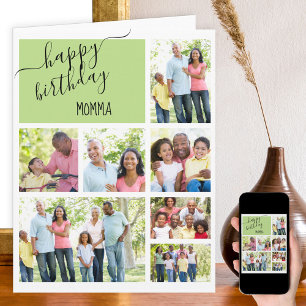 Momma 7 Foto-Collage Grün Personalisierter Geburts Karte
