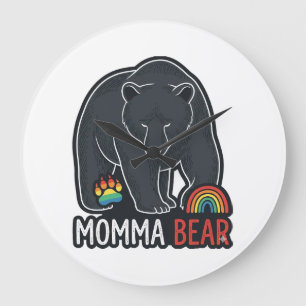 Momma Bär Regenbogen Vintage Gravur Shirt Design Große Wanduhr