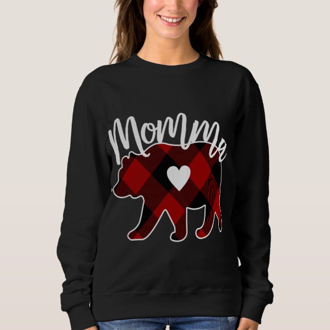 Momma Bear Christmas Buffalo Kariert Red White und Sweatshirt (Vorderseite)