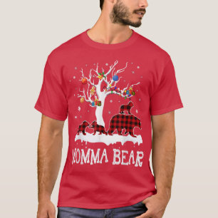Momma Bear Christmas Pajama Red Plaid Buffalo Fami T-Shirt
