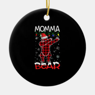 Momma Bear Dabbing Buffalo Plaid Lights Christmas Keramik Ornament