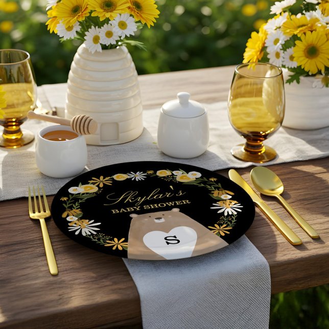 Momma Bear & Sweet Honey Bee & Floral Baby Dusche Pappteller (Momma Bear & Sweet Honey Bee & Floral Baby Shower Paper Plates)