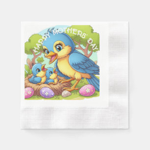 Momma Bird mit Nest-Säuglingen Serviette