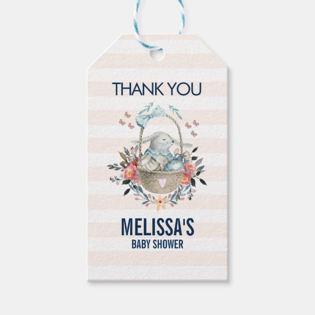 Momma Bunny in Basket & Hübsch Florals Baby Dusche Geschenkanhänger (Vorderseite)