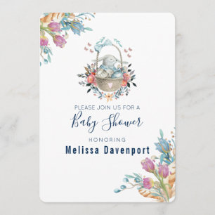 Momma Bunny in Basket & Tulip Florals Baby Dusche Einladung