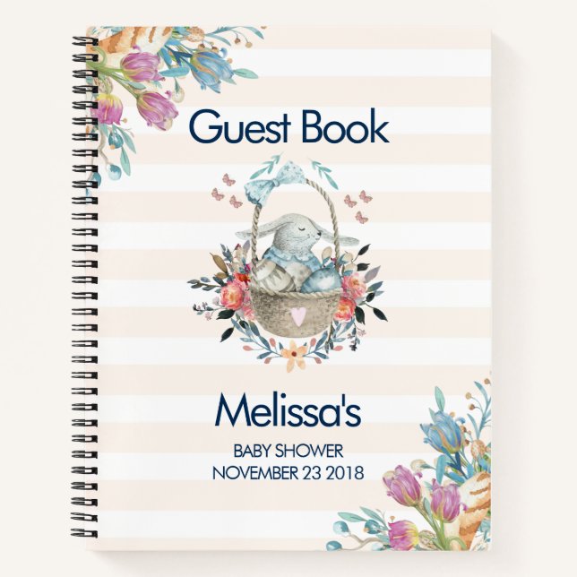 Momma Bunny in Basket & Tulip Florals Baby Dusche Notizbuch (Vorderseite)