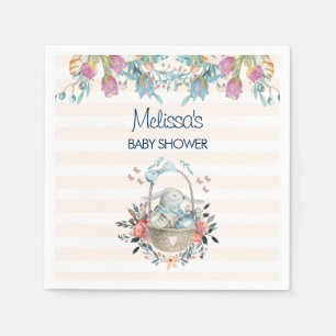 Momma Bunny in Basket & Tulip Florals Baby Dusche Serviette