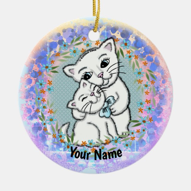Momma Cat und Kitten Keramik Ornament (Vorne)