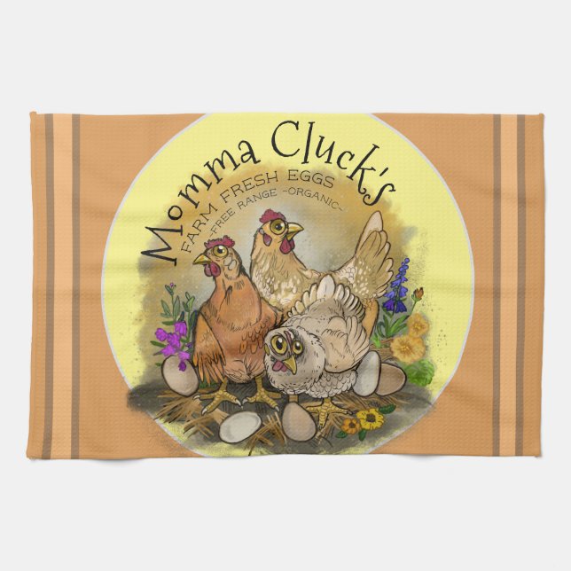 Momma Clucks Farm Fresh Eggs Geschirrtuch (Horizontal)