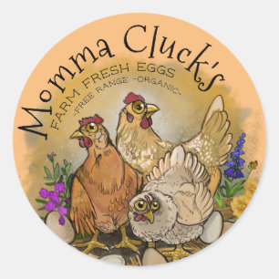 Momma Clucks Farm Fresh Eggs Labels Runder Aufkleber