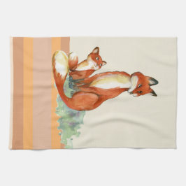 Momma Fox und Baby Watercolor Illustration Geschirrtuch