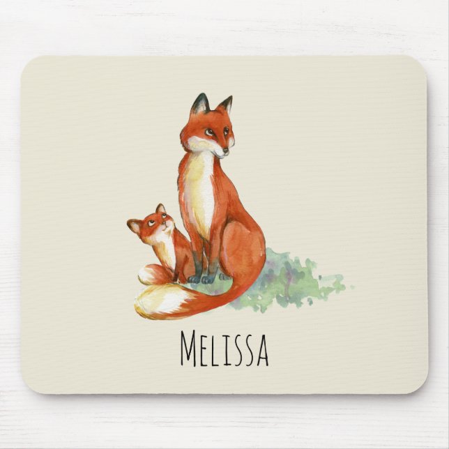 Momma Fox und Baby Watercolor Illustration Mousepad (Vorne)