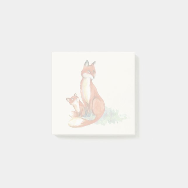 Momma Fox und Baby Watercolor Illustration Post-it Klebezettel (Vorderseite)