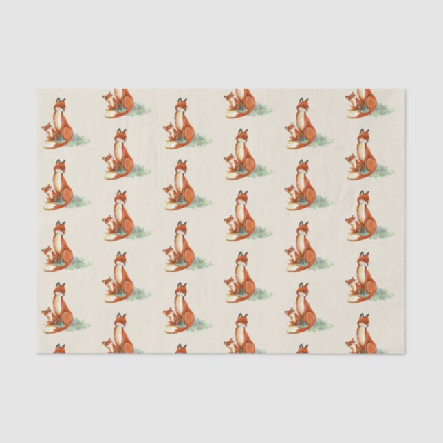 Momma Fox und Baby Watercolor Illustration Seidenpapier (Vorderseite)