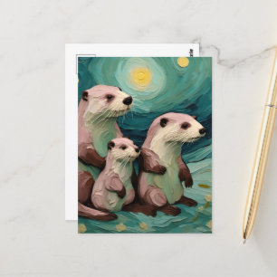 Momma Poppa und Baby Otter im Meer Postkarte