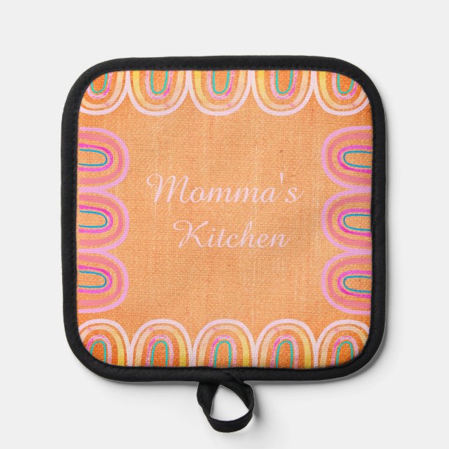 Momma's Kitchen Folk Rainbow Pattern Topflappen (Vorderseite)