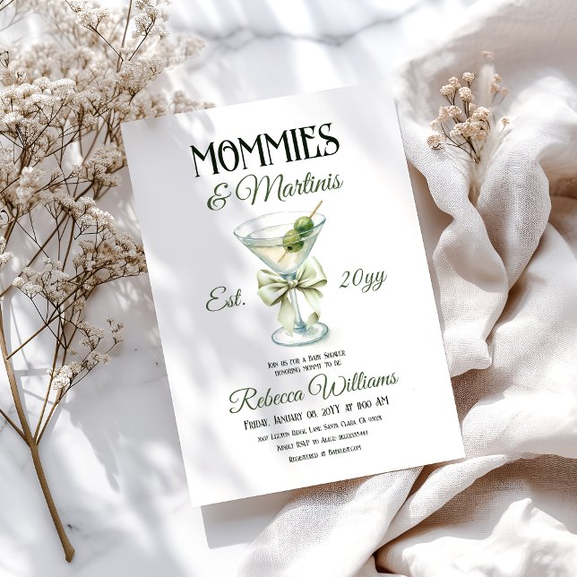Mommies und Martini Tini One Olive Bow Baby Dusche Einladung (Von Creator hochgeladen)