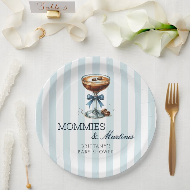 Mommies und Martinis Blue Bow Boy Baby Shower Pappteller (Hochzeit)