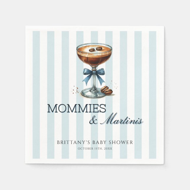 Mommies und Martinis Blue Bow Boy Baby Shower Serviette (Vorderseite)
